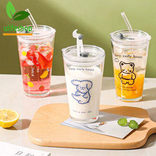450ML Transparent Straw Cup With Lid Coffee Cup Reusable Cups