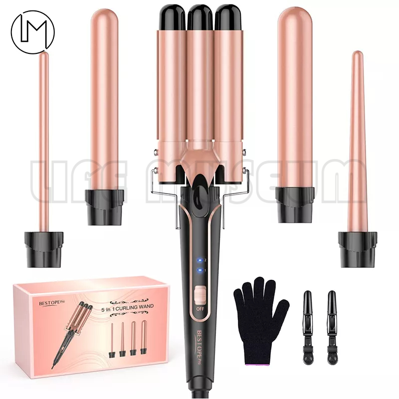 Curling Iron Wave Hair Curler 5 in 1 Curling Wand Set with 3 Barrel