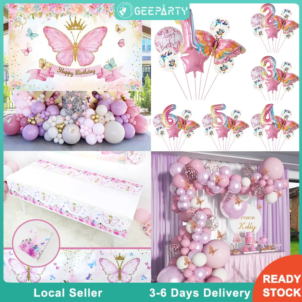 Butterfly Theme Party Backdrop Cloth Butterfly Balloon Garland For Birthday Party Decoration