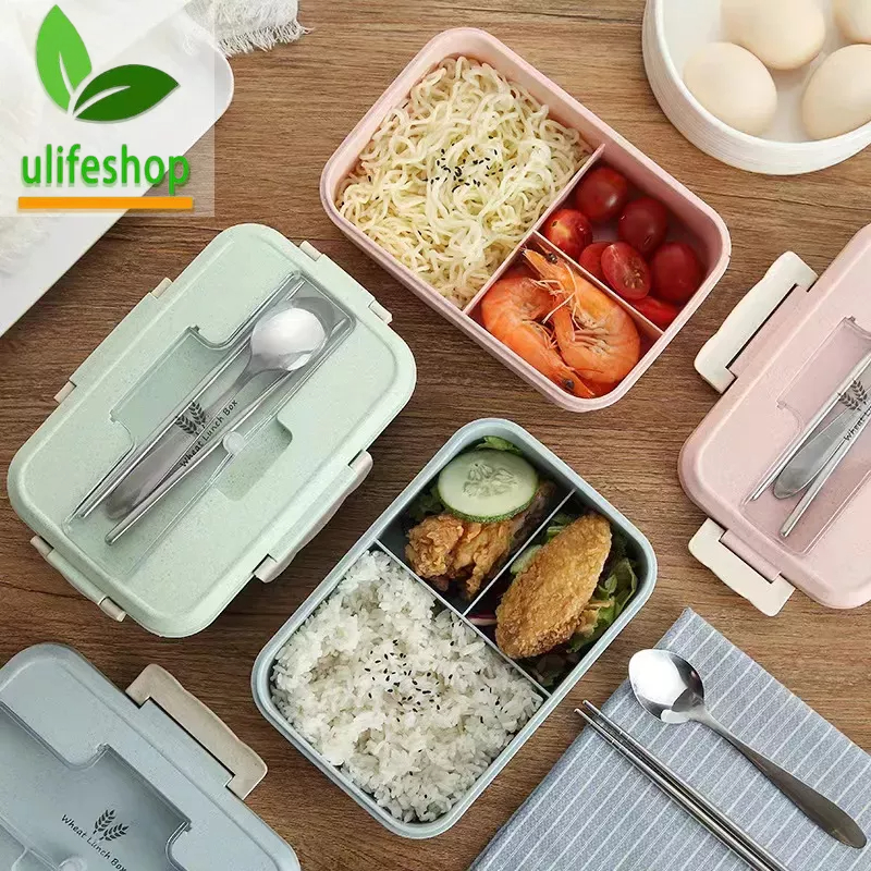 Wheat Straw Eco-friendly Lunch Box With Utensils Portable Picnic Food ...