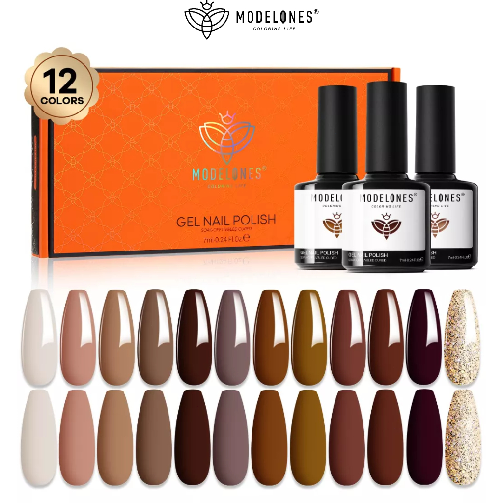 Modelones Gel Nail Kit Polish 12 Colors All Seasons Skin Tones Popular Neutral Color Nail Art