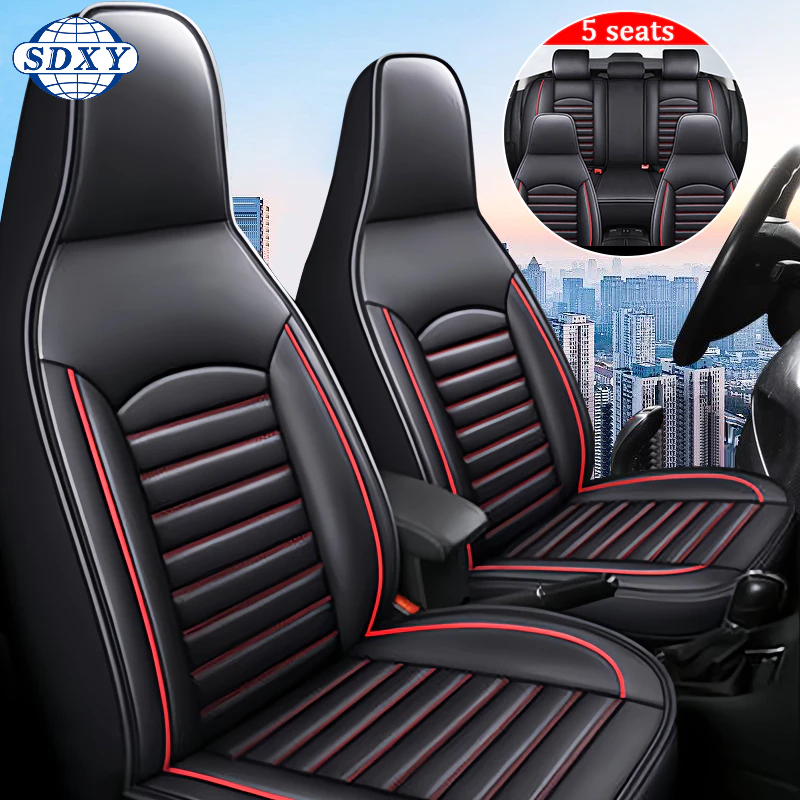 Leather Car Seat Cover 5 Seat Covers NonRemovable Headrest Car