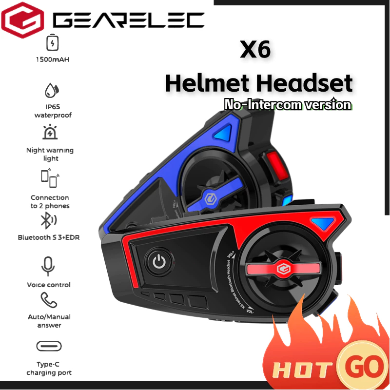 GEARELEC X6 Motorcycle Helmet Bluetooth Headset Motorbike Wireless