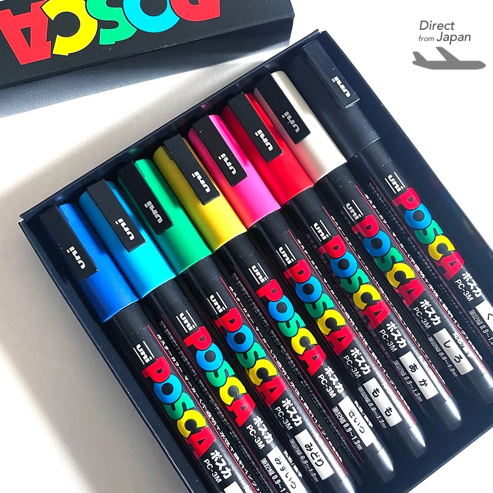 UNI POSCA Fine Tip 8 Colors Set PC-3M Water-Based Colour Paint Marker ...