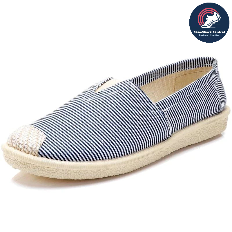 Canvas Slip On Shoes For Women Stripe Blue Slip On Sneakers or Rubber Shoes