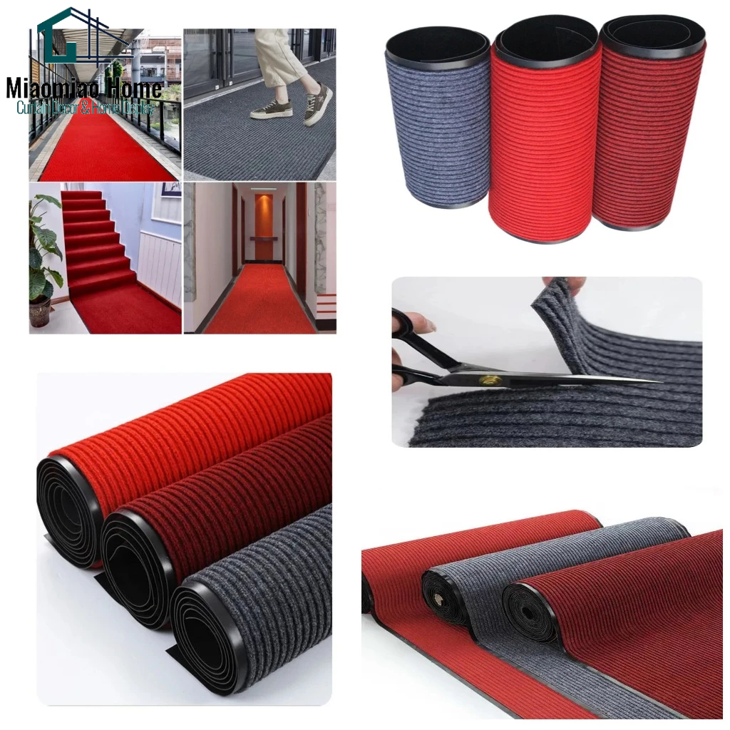 Brush Step Entrance Mat Ribbed Runner Rug NonSlip PVC Home,Office,Car