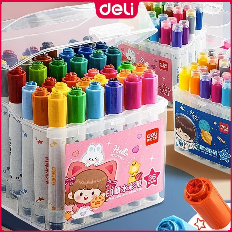 Deli 12/24/36Colors Markers Powder PP Tube Seal Watercolor Pen HM653 ...