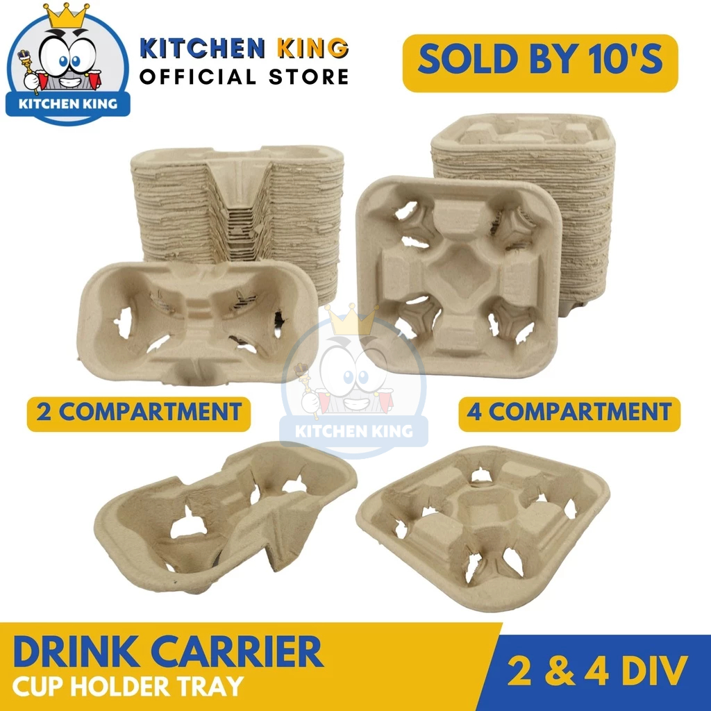 25 Pack] 2 Cup Drink Carrier With Handle-Kraft Paperboard Handled Drink Carriers 12-30 Oz To Go
