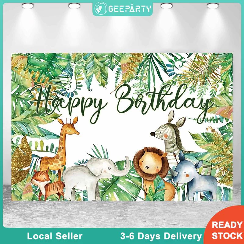 Jungle Safari Happy Birthday Backdrop Cloth for Animal Theme Birthday ...