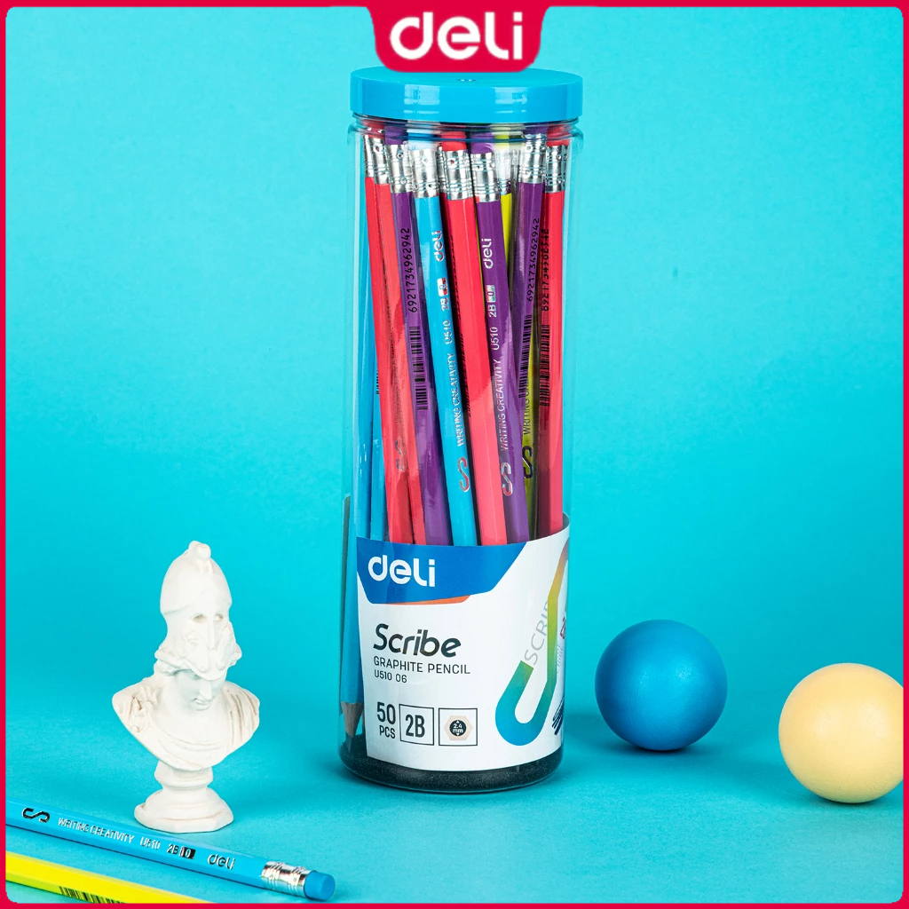 Deli Graphite Pencil Student 2B Pencil With Eraser 50PCS/Box Stationery