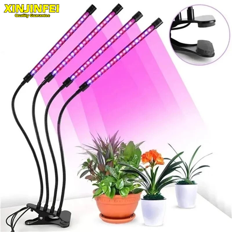 4 Head LED Grow Light Timed Full Spectrum Plant Tent Indoor Greenhouse ...