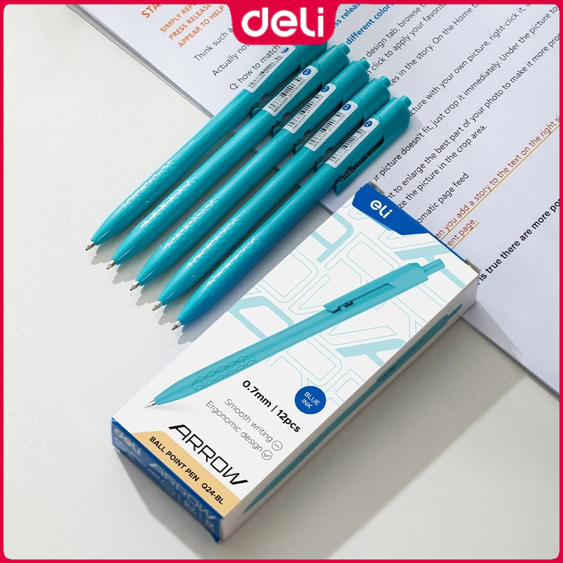 Deli 2PCS Ballpen 0.7mm Black/Blue Ink Ballpoint Pen Student Writing ...