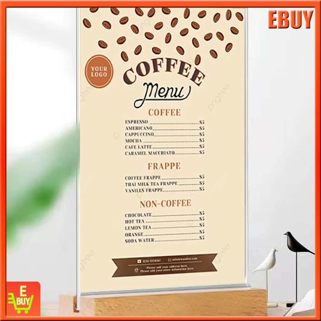 A4 Acrylic Beechwood Table Card Transparent Desktop Display Card Meal ...