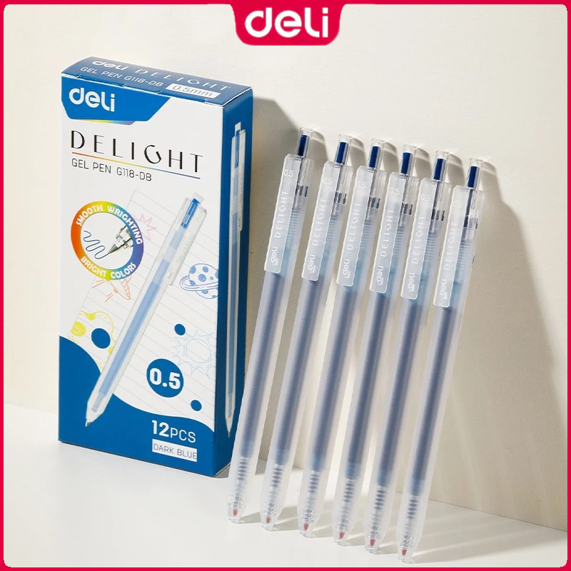 Deli EG118-BL Press Color Gel Pen 0.5mm Blue Student Exam Pen School ...