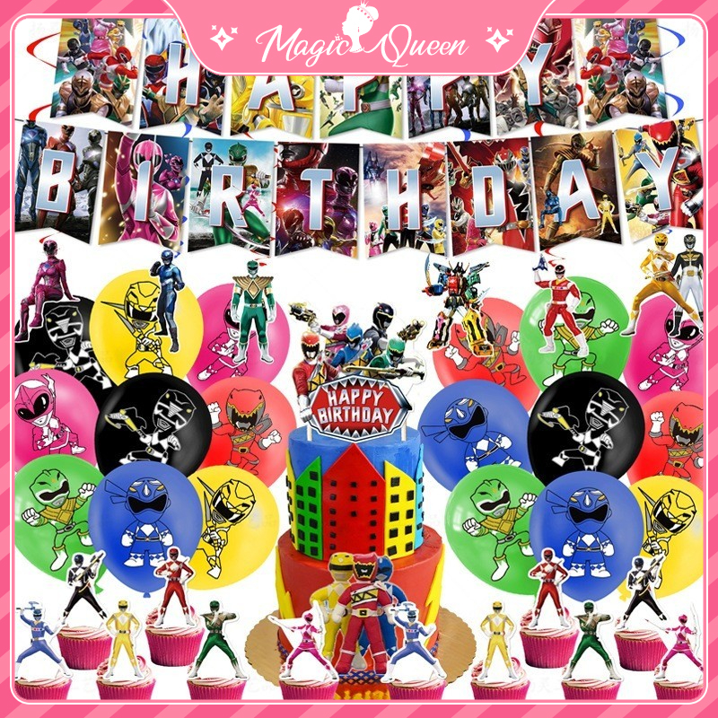 Power Rangers Set Birthday Party Banner Decoration Spirals Cake Topper ...