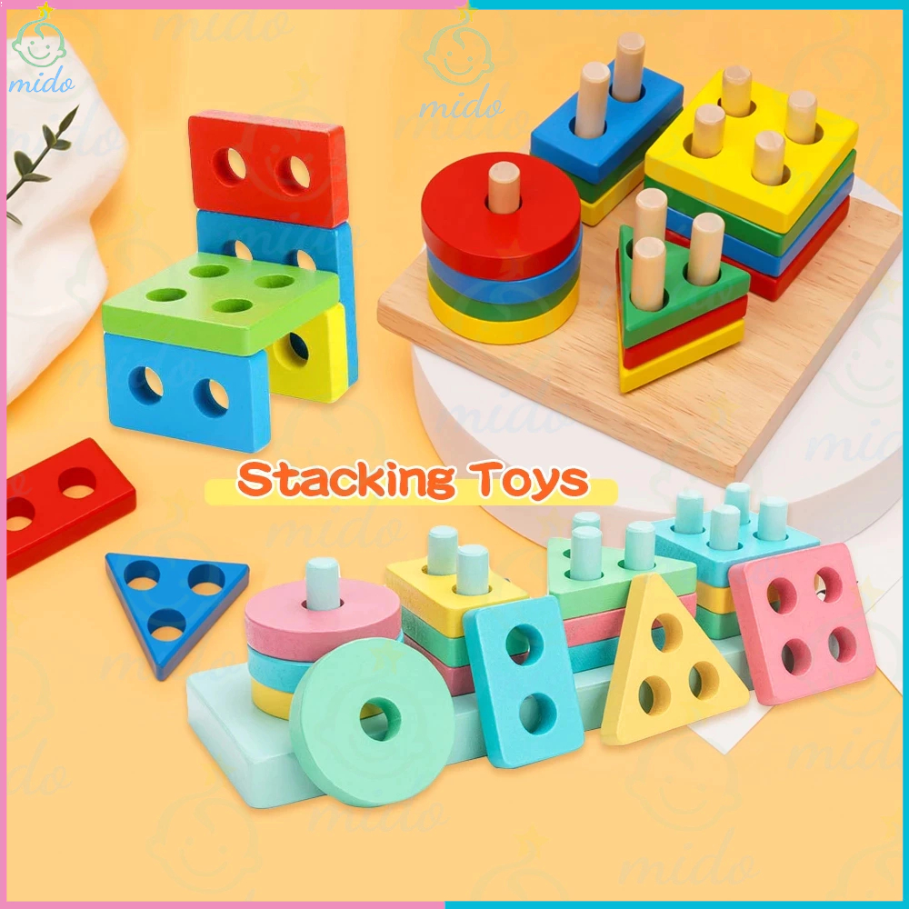 MD Wooden Shape Sorter Educational Toy Shape Blocks Stacking Toy for ...