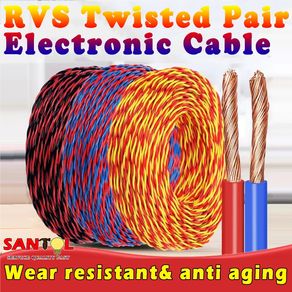RVS 2Cores Twiste Antifire Copper Power Cord Car Motor Extension Wire ...