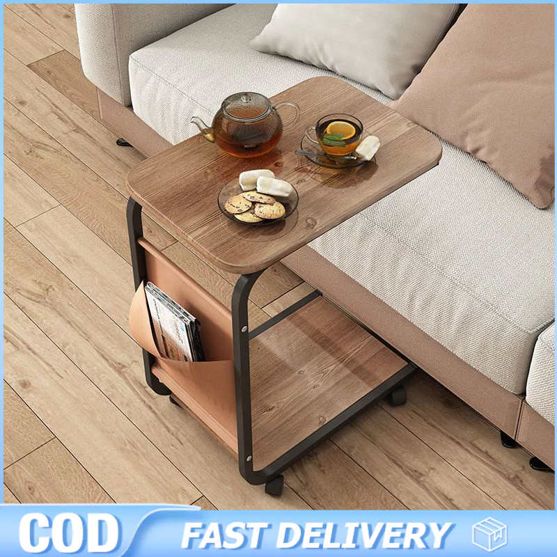 Movable Sofa Side Coffee Table with wheels Minimalist Tea Table Side
