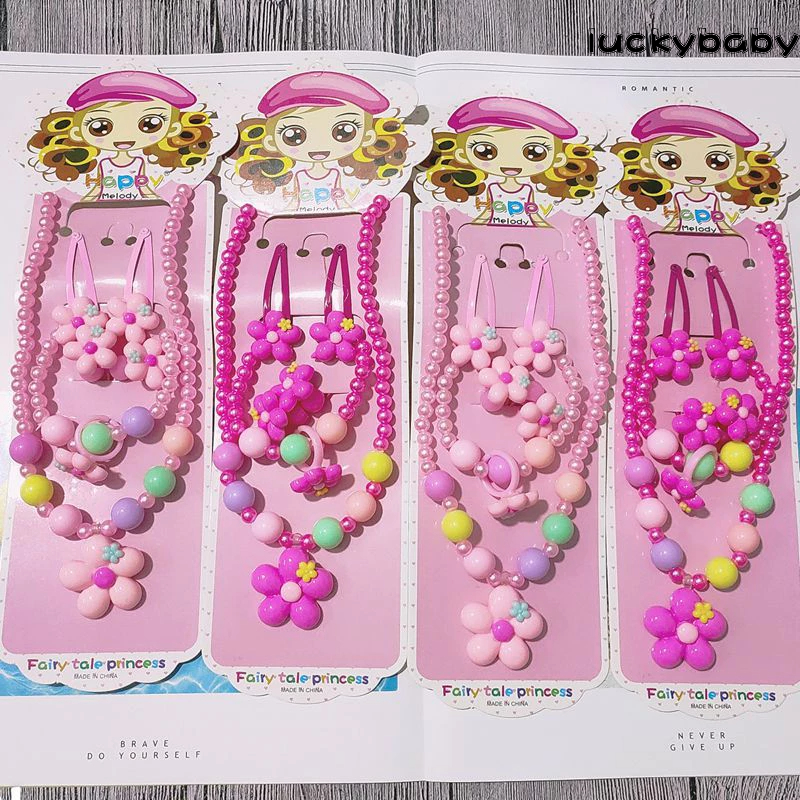 5PCS Girls Jewelry Toy Set Pearl Ornament For Girls Princess Necklace