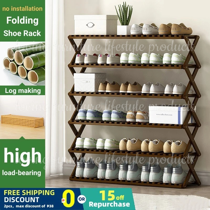 4 Tier Shoe Rack Solid Wood Log Shoe Storage Folding Shoe Rack ...