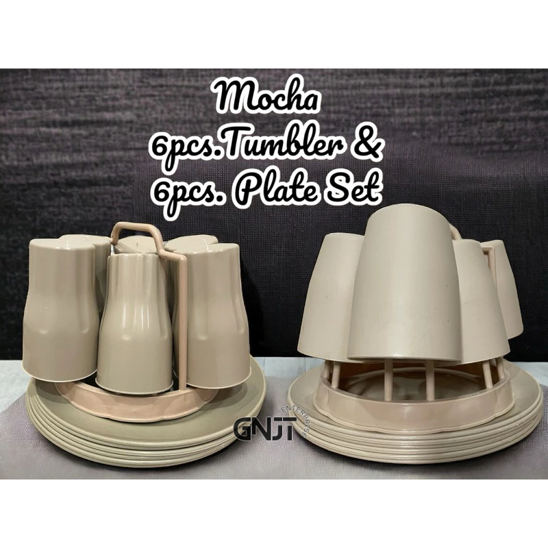 Mocha Tumbler and Plate Set 6pcs Tumbler w/ Holder and 6pcs Plate Set ...