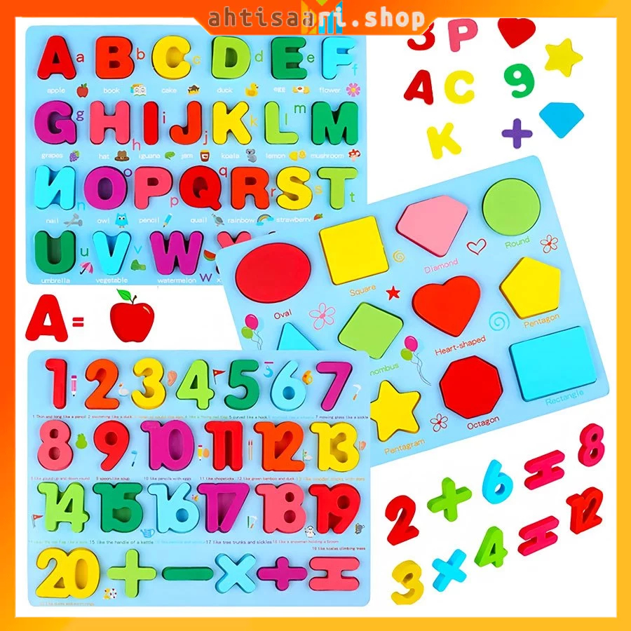 ABC Alphabet Digital Puzzle Wooden Toys Kid Number Letter shape ...