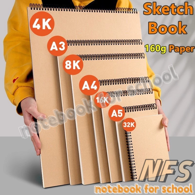 NFS 8K/16K Double Spring Sketchbook A4/A5 Kraft Blank Sketch Pad with ...