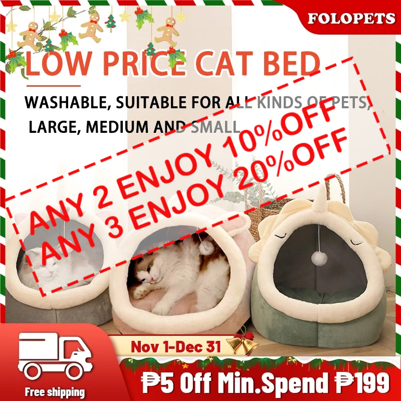 FOLOPETS Cat Bed Dog Bed Cartoon Pet Bed Foldable Removable Washable