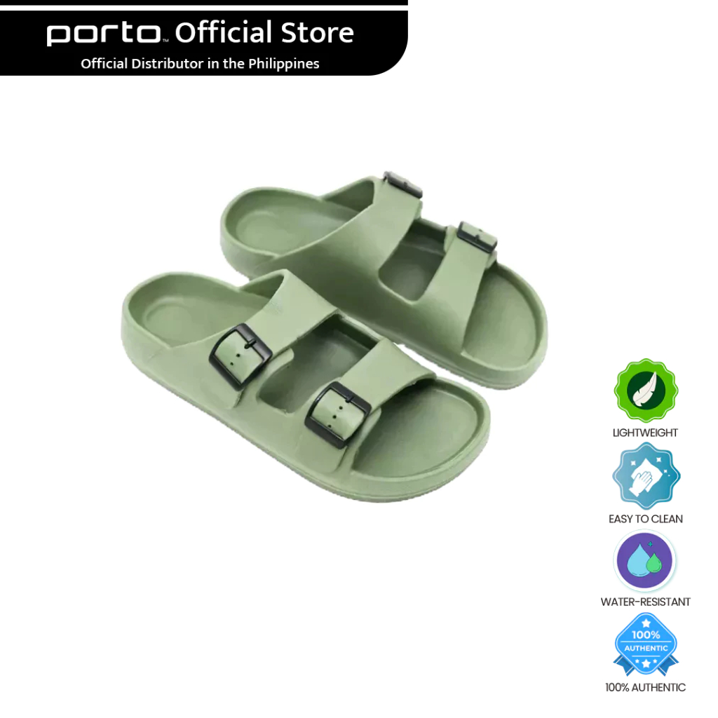 Porto Antonia Double Buckle Strap Slides for Women Matcha Green ...