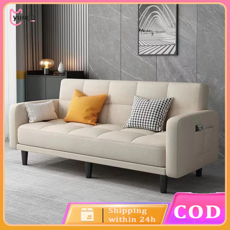 Nordic Style Folding Fabric Sofa Bed / Multifunctional ThreeSeat Sofa