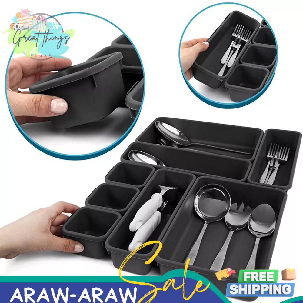 GTS 8Pcs Interlocking Desk Drawer Organizer Tray Dividers Shallow