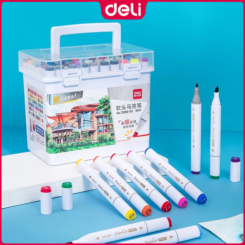 Deli Alcohol Marker Pen 24/36/48/60 Colors Art Markers Double-Ended ...