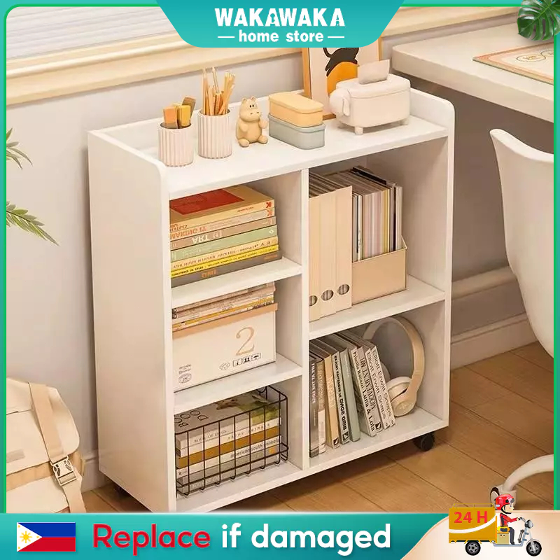 Movable Small Bookshelf With Wheels Storage Cabinet Desk Side Rack File ...