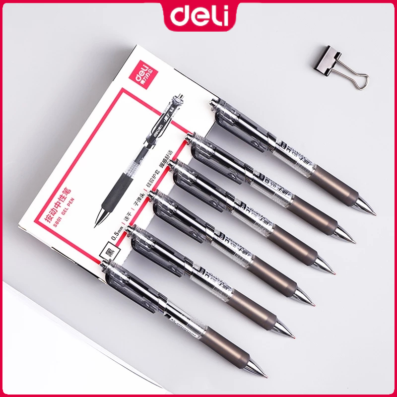 Deli S801 Ballpen Gel Pen 0.5mm Black Press Sign Pen School Office