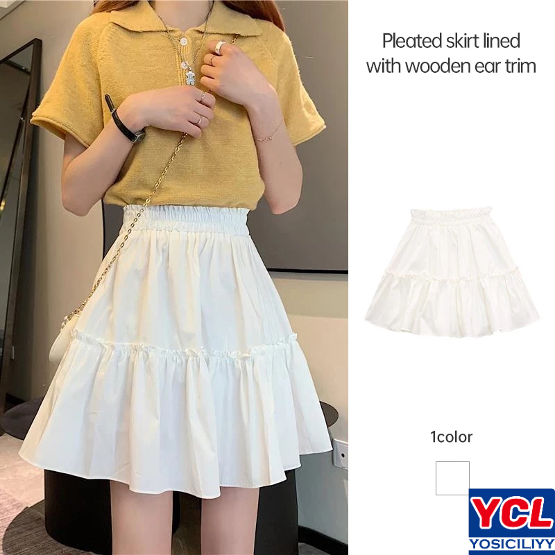 White Skirt Elastic Waist Ruffle Edge Short Skirt Women Pleated A line Skirt Shopee Philippines