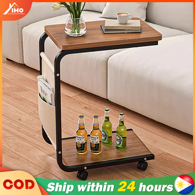 Bedside Sofa Table Bedroom Storage Rack Small Coffee Side Table Movable ...
