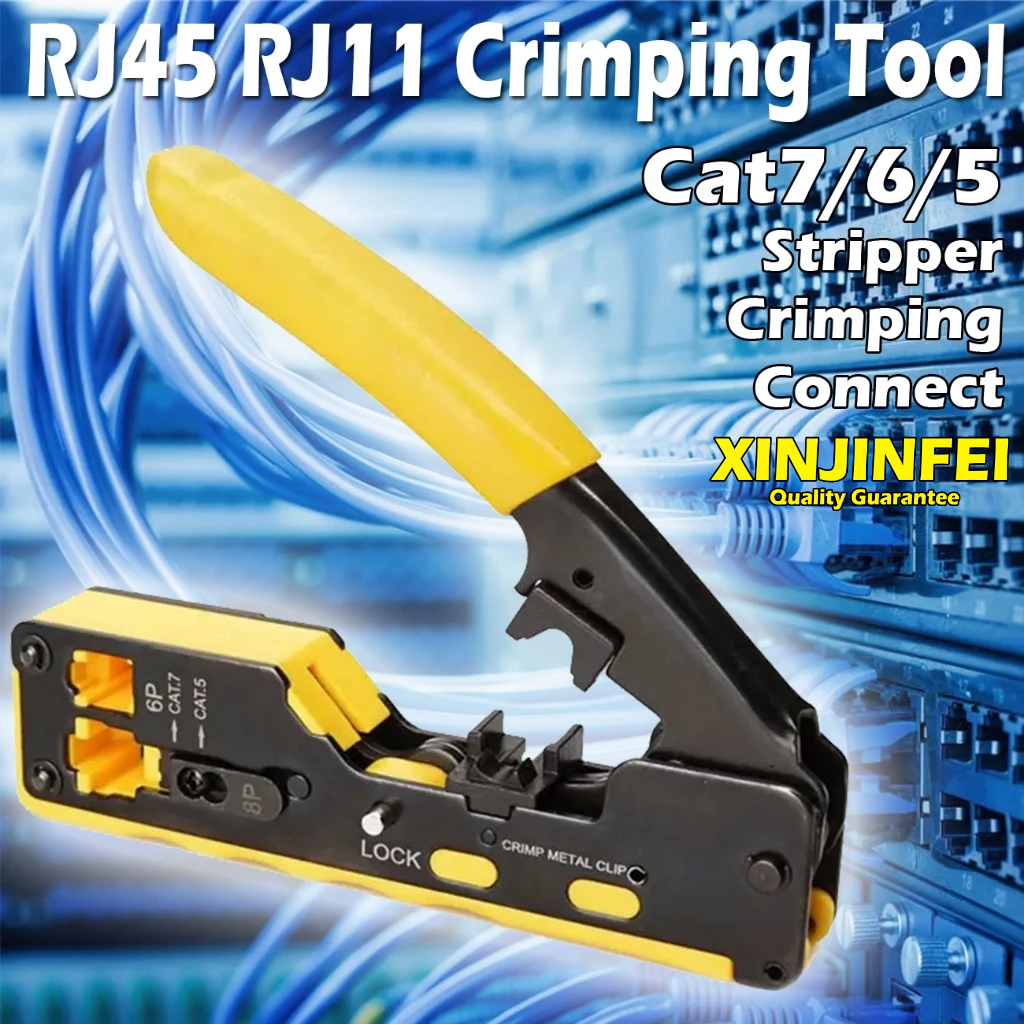 Pass Through RJ 45 11 Crimp Tool Kit Crimper Stripper Cutter All-in-One ...