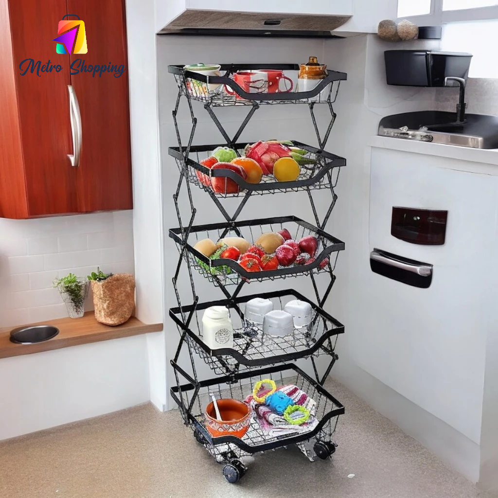 5 Layer Folding Kitchen Organizer Shelves Racks With Wheels ...