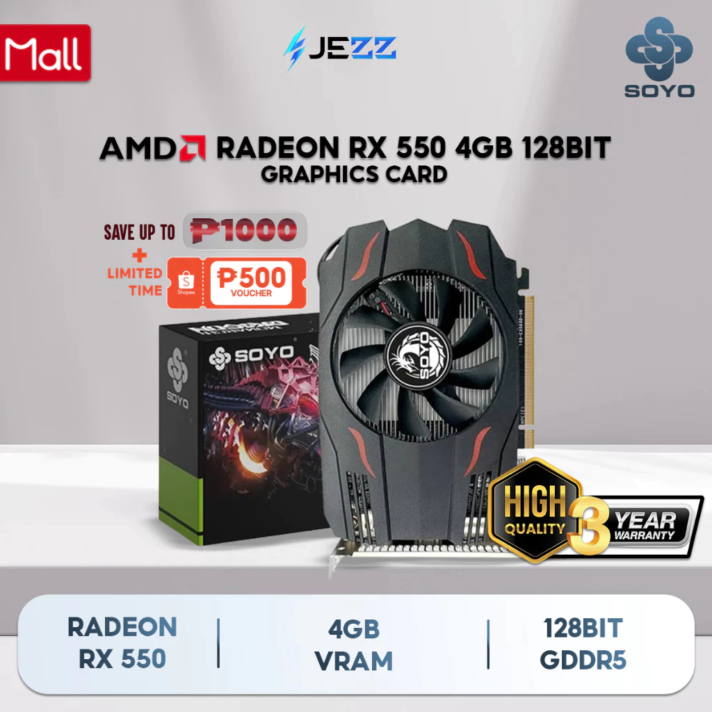 SOYO RX 550 4GB Brand New Gaming Graphics Card GDDR5 128Bit Computer ...