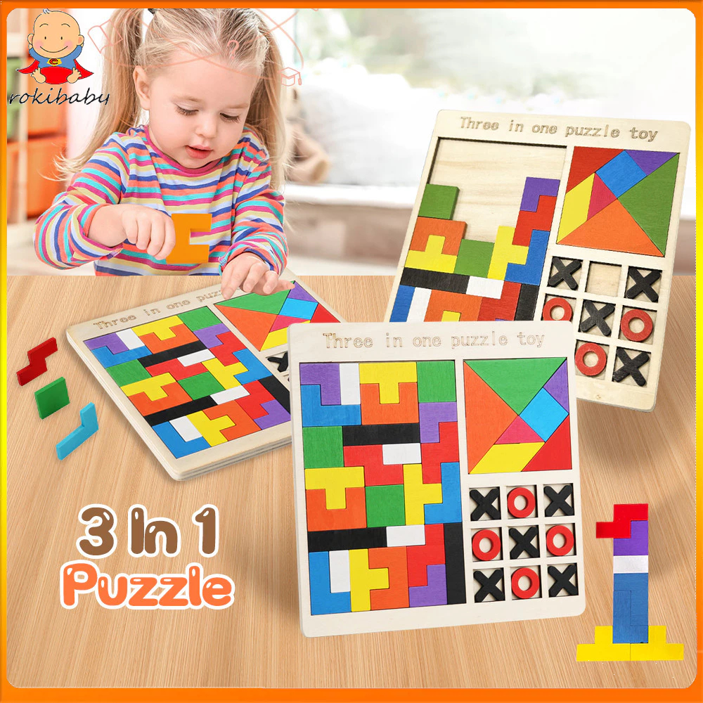 Rokibaby Wooden Puzzle For Kids Wooden Tetris Puzzle Tangram Puzzle For ...