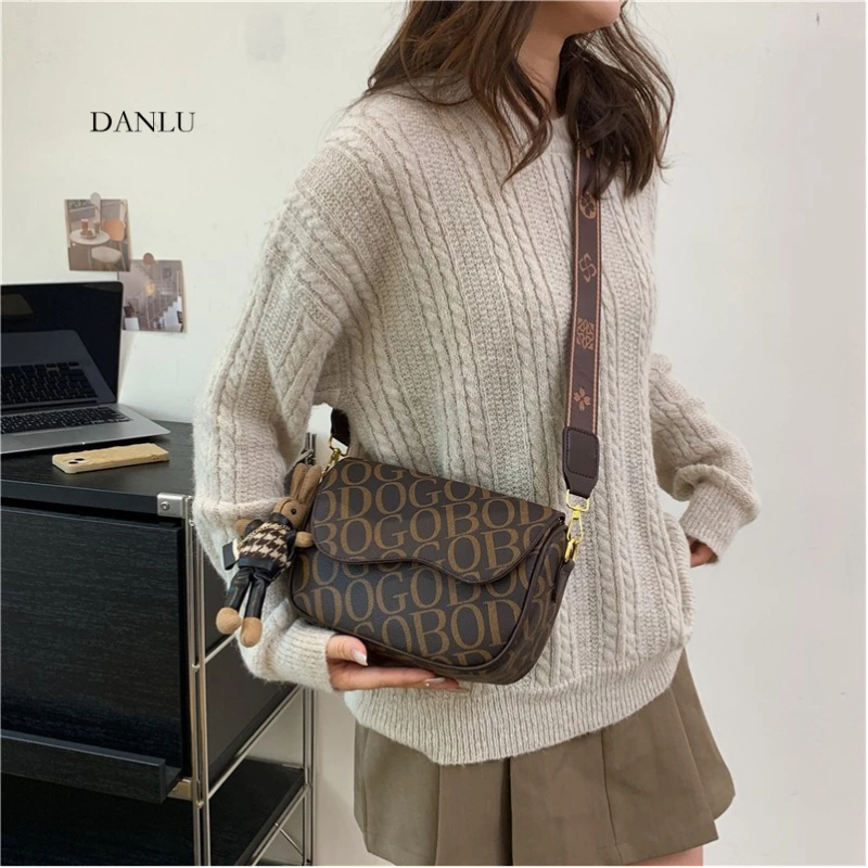 Danlu Sling Shoulder Bag with Widened Straps Female Handbag Crossbody Bag  Retro (without pendant)