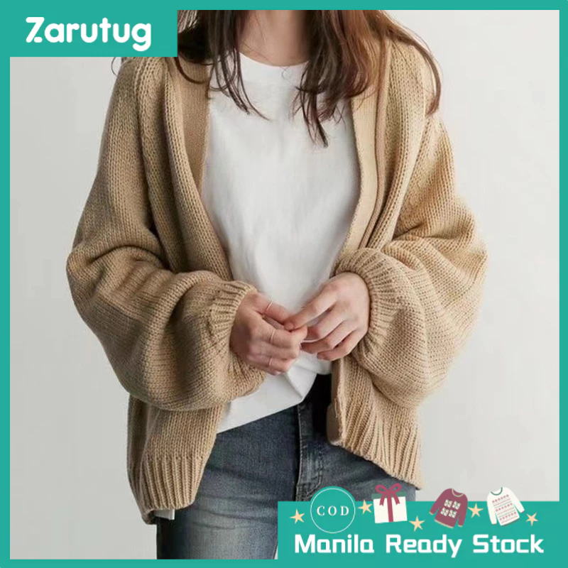 ZARU Korean Style Plain Color Knitted Sweater for Women Simple Short Knitted Cardigan Shopee Philippines