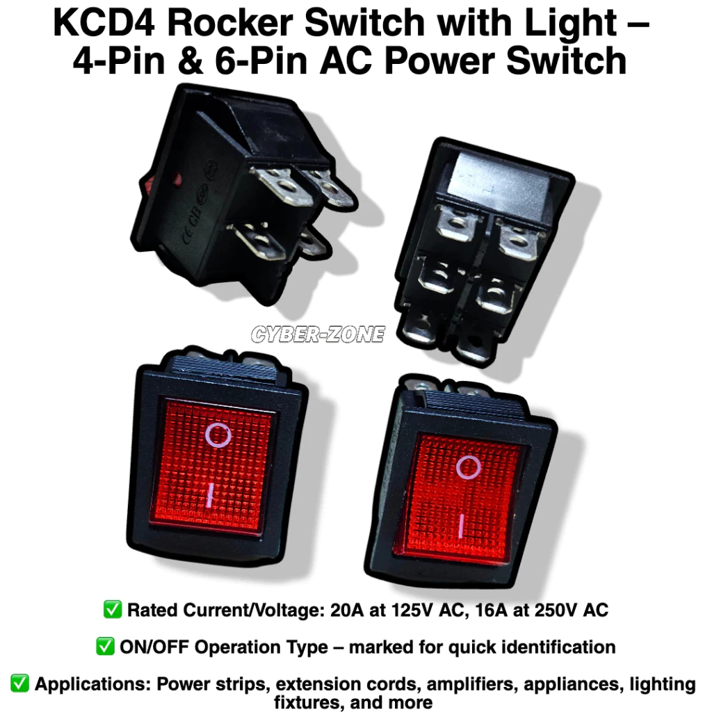 KCD4 DIY Rocker Module with LED | Snap-In Panel Toggle | 4-Pin & 6-Pin ...