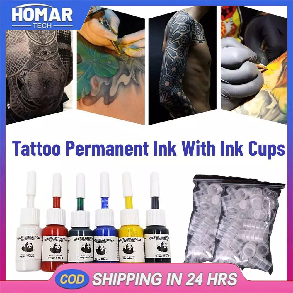 Tattoo Ink Set 6 Colors Ink 5ML Per Bottle Tattoo Permanent Ink With ...