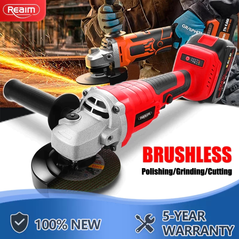 REAIM Cordless Angle Grinder Blushless Portable Rechargeable Cutting ...