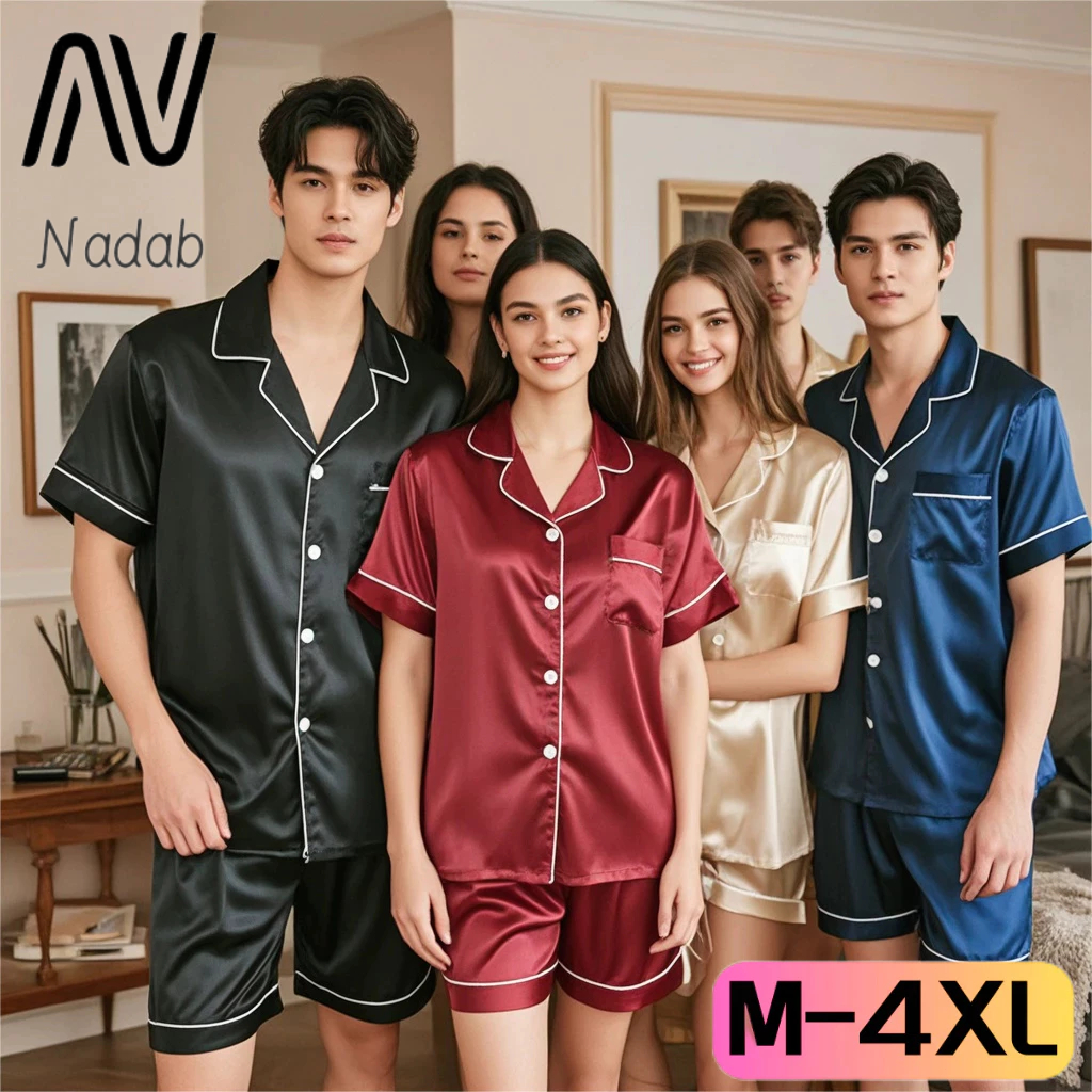 M-4XL plus size set pajamas woman silk short sleeve shorts pants plain ...