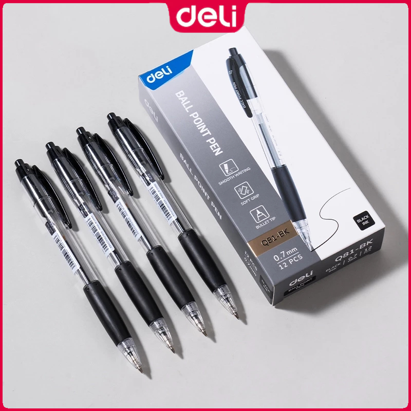 Deli 0.7mm Press Ballpoint Pen Smooth Writing EQ81 | Shopee Philippines