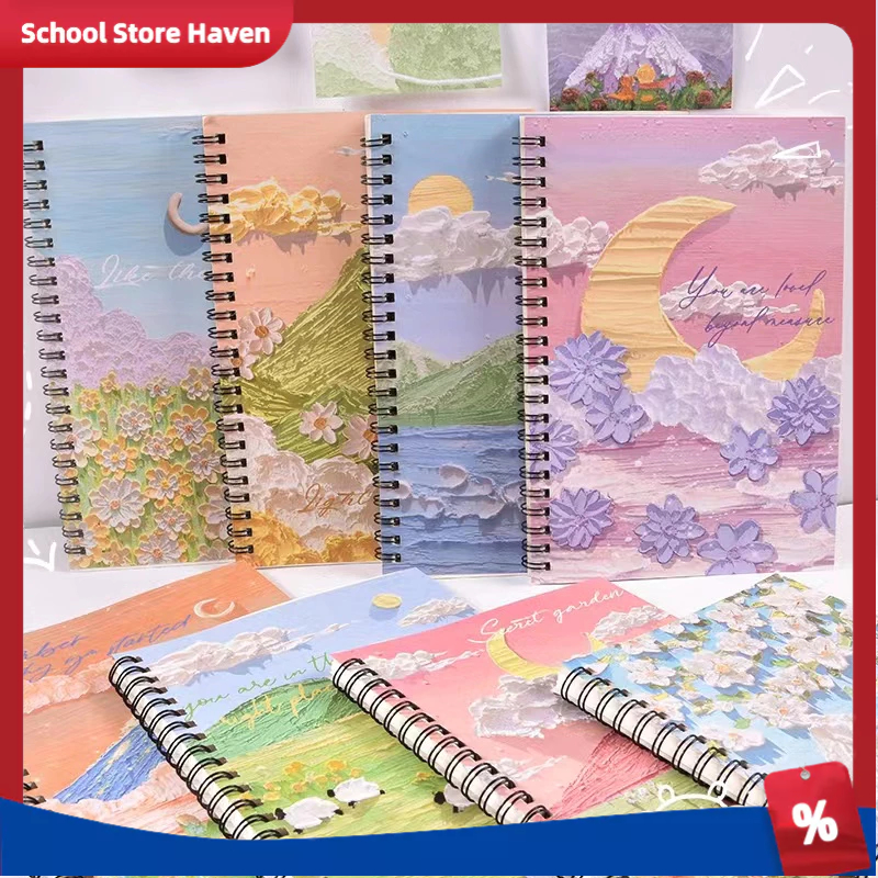 A5 oil painting coil notepad flip spiral notebook Landscape Aesthetic ...