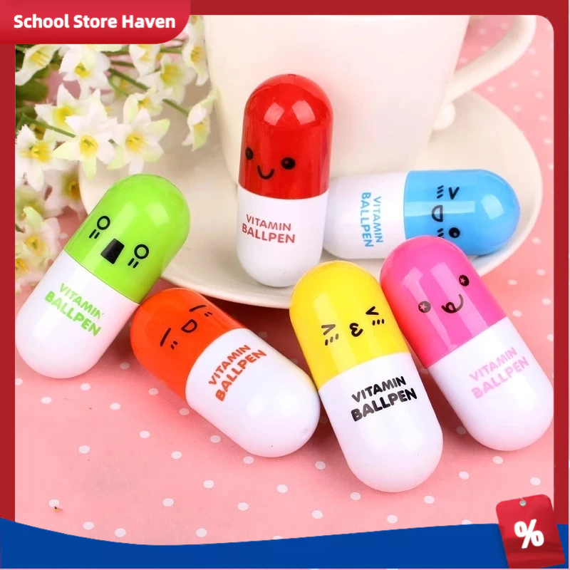 Mini Capsule Pill Pen Retractable Plastic Ballpoint Pen Creative Cute ...