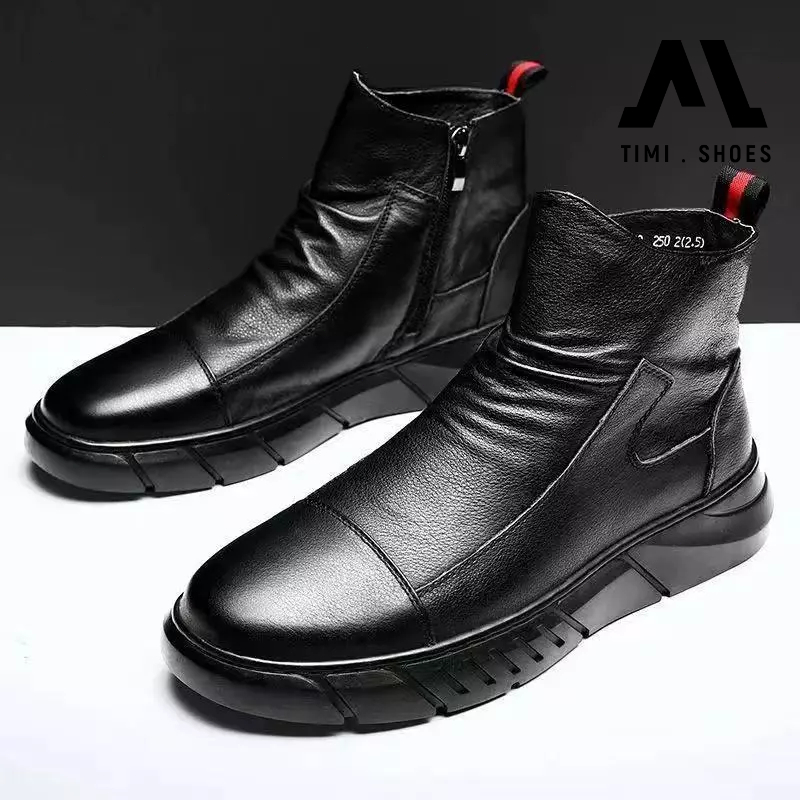 Black Leather Boots Breathable Ankle Boots Outdoor High Cut Shoes Non-slip  Riding Boots Martin Boots